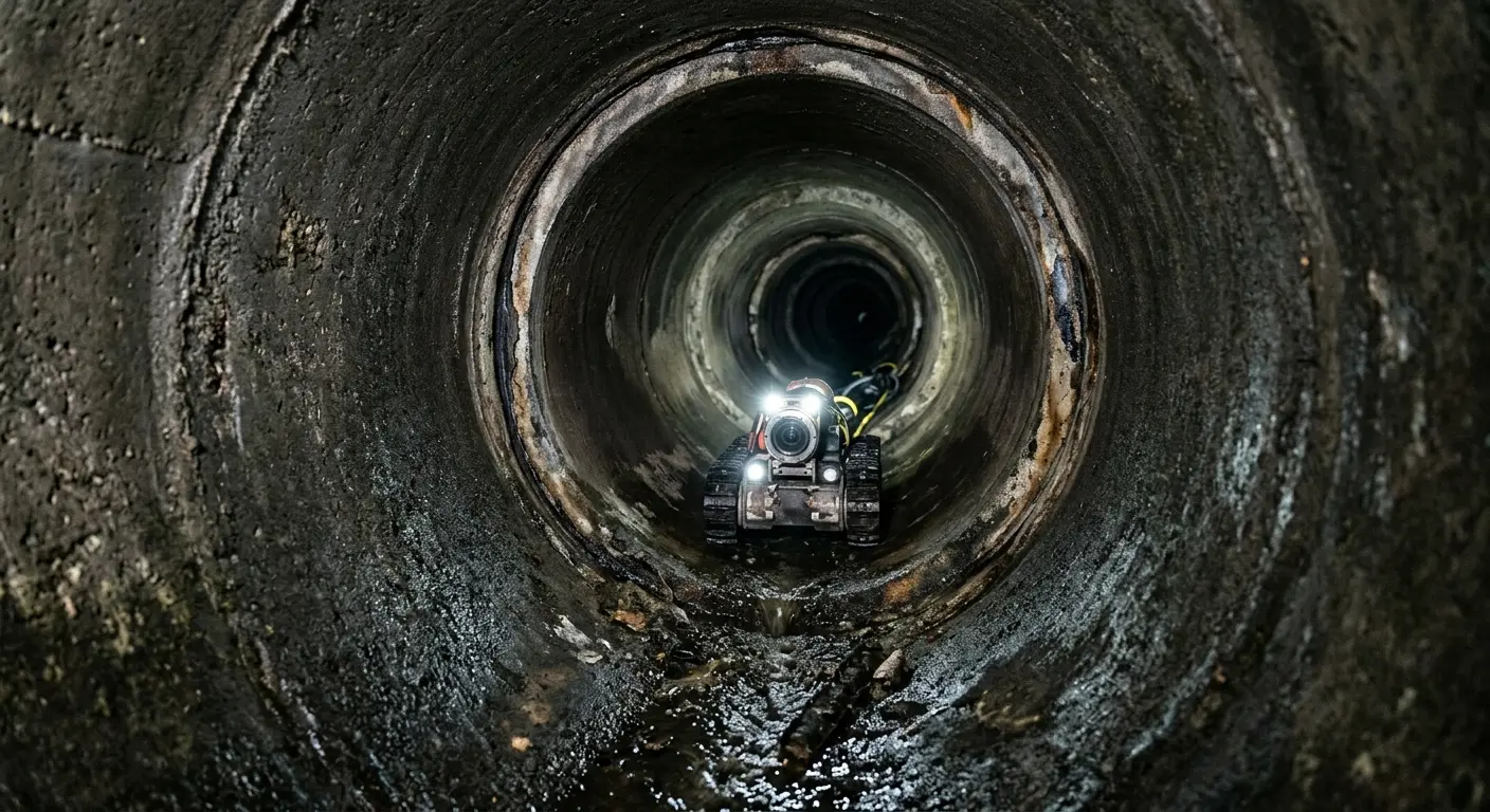 Robotic sewer camera inspecting pipe interior for Drain Snake Service in East Bradford